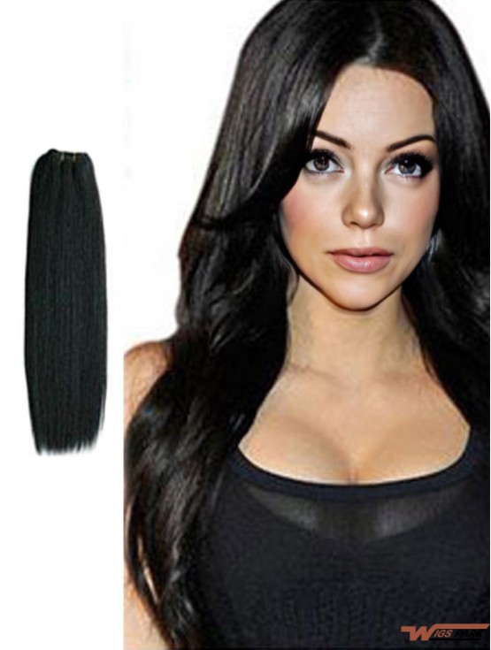 Straight Remy Real Hair Black Trendy Weft Extensions