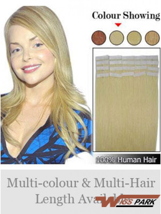 Blonde Straight Fashionable Remy Real Hair Tape In Hair Extensions