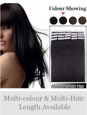 Black Straight Soft Remy Real Hair Tape In Hair Extensions