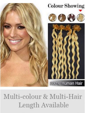 Blonde Curly Great Nail/U Tip Hair Extensions