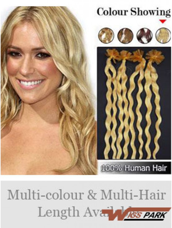 Blonde Curly Great Nail/U Tip Hair Extensions