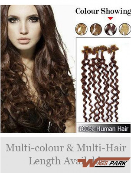 Auburn Curly Durable Nail/U Tip Hair Extensions