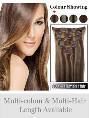 Beautiful Brown Straight Remy Real Hair Clip In Hair Extensions