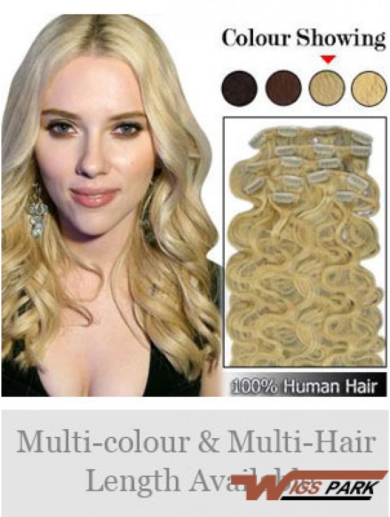 Designed Blonde Wavy Remy Real Hair Clip In Hair Extensions