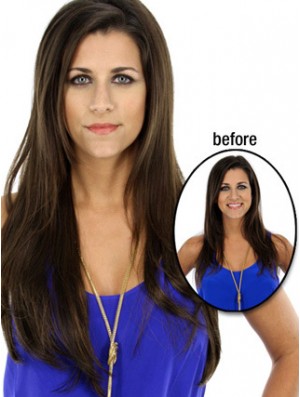 Long Straight Brown Cheap Synthetic Half Wigs