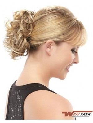 Blonde Clipin Hairpieces With Synthetic Short Length Curly Style