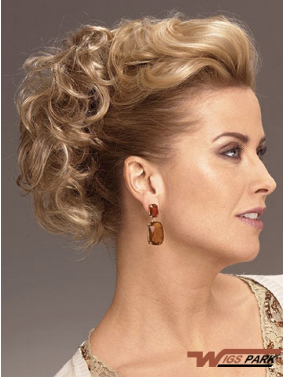 Clip On Hairpieces With Synthetic Blonde Color Short Length Curly Style