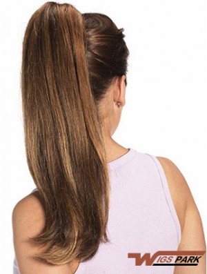 Real Hair Ponytail Long Length Straight Style Auburn Color