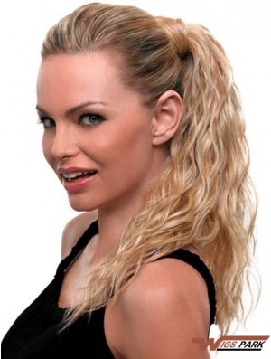 Blonde Ponytail Wavy Style Long Length With Synthetic